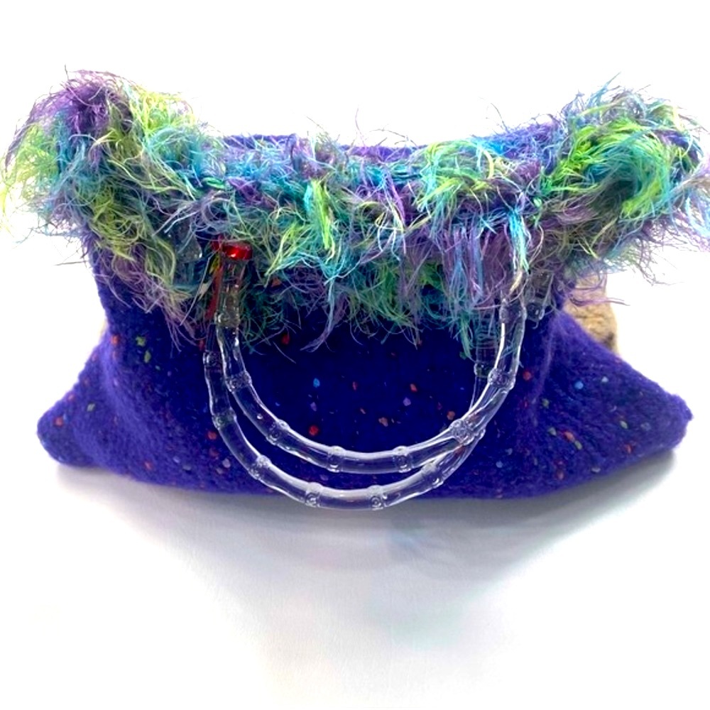 NEW The Whimsical Woman Purple Knit Purse With Clear Handles